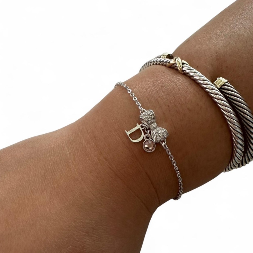 Christian Dior crystal Bow Charm Bracelet with pink charm - AUTHENTIC - Picture 5 of 5